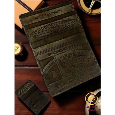 Обложка для паспорта из натуральной кожи темно-коричневая