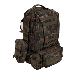 Тактический рюкзак на 3 дня с подсумками (45 литров, Flecktarn) (CH-016) №102 - Вентилируемая спина с амортизирующими вкладками с пенистым наполнением. Регулировочные стяжки на лямках рюкзака для перераспределения нагрузки на плечи. Стропы MOLLE на 32 ячейки