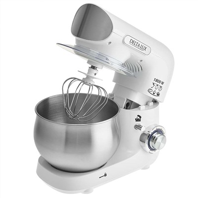 Миксер 1800 Вт с чашей 5 л планетарный многофункциональный DELTA LUX DE-7902P белый