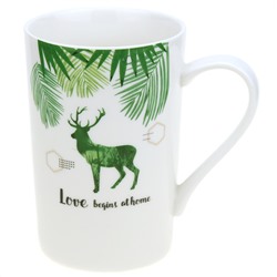 Кружка фарфоровая "Листья" 370мл, д7,7см h11,5см, деколь микс с золотом, в цветной коробке (Китай)