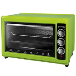 Эл. духовка DELTA с термостатом D-0123 ЗЕЛЕНАЯ 1300Вт,37л,2 нагрев.элем,1 противень,решетка, таймер