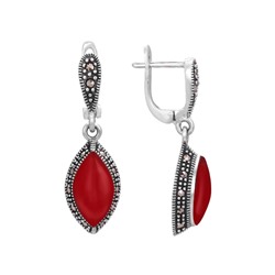 Серьги 'Маркиз' с кораллом и марказитами ТАСН.268КЛN