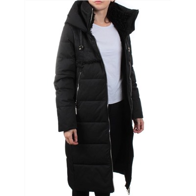 23-636 BLACK Пальто зимнее женское (холлоффайбер 150 гр., искусственная дубленка)