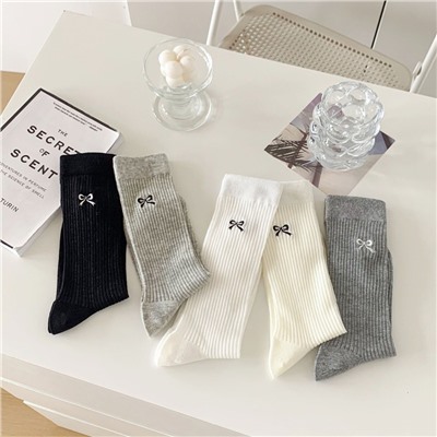 Brand ultra thin colored breathable knee socks with bow, mid-length