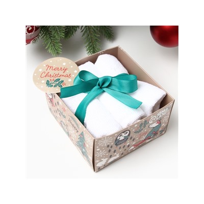 Набор махровых полотенец «Этель. Совушки», 30×30 см - 3 шт., хлопок 100%