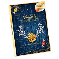 Lindt Adventskalender 2025 blau 194g, Адвент-календарь, 24 сладких сюрприза, 194 грамма