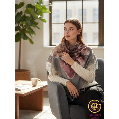 Платок теплый кашемировый с рисунком 3D Арт 1972/7 серый