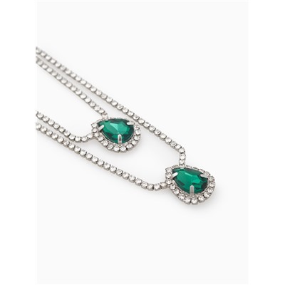 Набор 2 предмета: серьги, колье «Жаклин» дуэт, капля, цвет бело-изумрудный в серебре, 45см