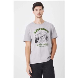 T-shirt bawełniany męski z nadrukiem  kolor szary
