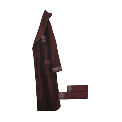 Подарочный Набор Халат + Полотенце + Тапочки (M) Hazal Bordo Bay Bornoz Seti-Medium-EcoCotton