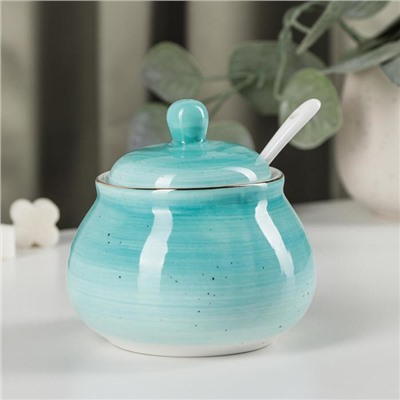 Сахарница Доляна «Млечный путь», 330 мл, с ложкой, фарфор, бирюзовая