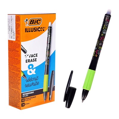 Ручка гелевая стираемая BIC Gelocity Illusion, узел 0.7 мм, чернила чёрные, цена за 1 шт.