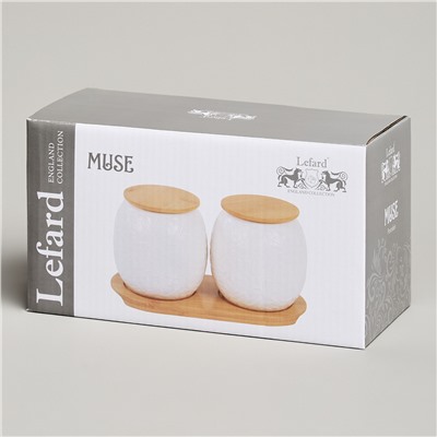 НАБОР БАНОК LEFARD "MUSE" С ДЕР.КРЫШКОЙ НА ДЕР.ПОДСТАВКЕ 2 ШТ. 19,5*9,5 СМ 400 МЛ