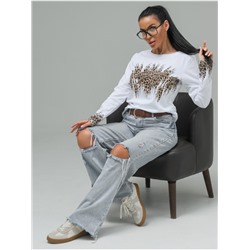 Лонгслив "Саваж" Белый Коричневый