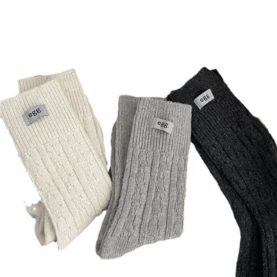 Warm retro demi-season woolen knee socks, mid-length