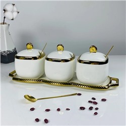 164-011 Набор из 3 банок 350мл с ложками на подставке в под.уп.(х9)Фарфор