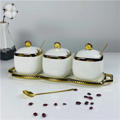 164-011 Набор из 3 банок 350мл с ложками на подставке в под.уп.(х9)Фарфор