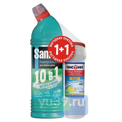Набор Средство Sanfor Универсал (Морской бриз), 750 г + Средство чистящее Чистин (Лимонный всплеск) 400 г