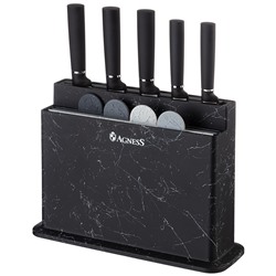 НАБОР AGNESS ИЗ 10ПР: 5 НОЖЕЙ, 4 ДОСКИ И ПОДСТАВКА, ЦВЕТ: ЧЕРНЫЙ МРАМОР