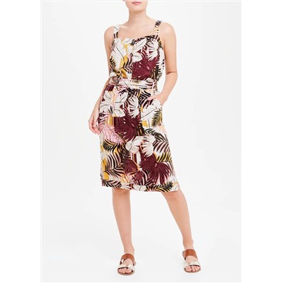 Palm Print Linen Button Front Cami Top