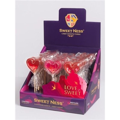 Карамель леденцовая изомальт "Погремушка-Сердце" ш/б 30шт х 30гр (земляника, малина), ср.г. до 01.01.26