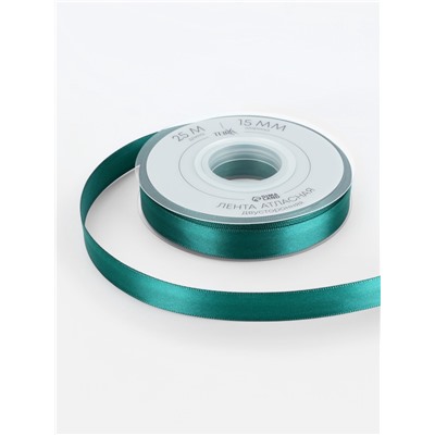 Лента атласная TEIRA, двухсторонняя, 15 мм, 25±1 м, зелёная №0589