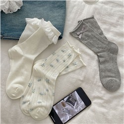 Breathable cute atmospheric light and thin knee socks with bow, mid-length, floral print, Lolita style
