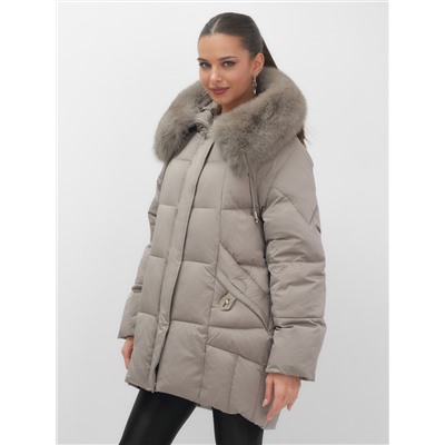 Куртка зимняя женская с мехом и капюшоном тренд коричневого цвета 7660K