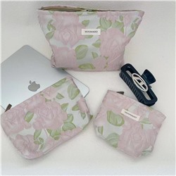 Fresh capacious cosmetic bag, handheld storage bag for traveling, with embroidery, flowered