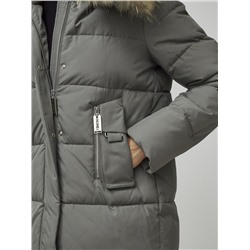 Куртка женская зимняя с мехом енот премиум класса цвета хаки 381Kh