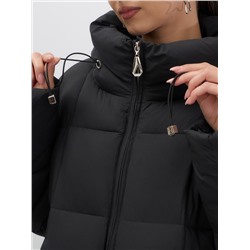 Пальто зимнее утепленное с капюшоном женское черного цвета 7741Ch