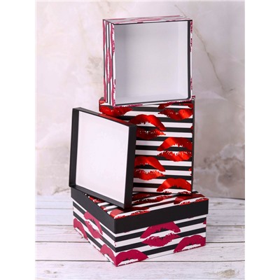 Набор подарочных коробок 3 в 1 «Kiss of passion», 15*15*6.5-17*17*8-19*19*9.5