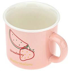 Кружка фарфоровая "Фрукты" "Клубника/Арбуз" 320мл, д9см h8см, глянцевая глазурь, деколь с золотом, цвет - розовый, д/горла 8,8см, д/основания 7,3см, в подарочной коробке (Китай)