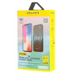 Портативное ЗУ (Power Bank) 10000mAh (AWEI P59K) 2 USB/беспроводная зарядка (белый)