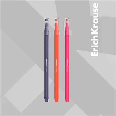 Ручка шариковая ErichKrause Slim Stick Caribbean Sunset, игольчатый узел 0.7 мм, чернила синие, покрытие Soft Touch, МИКС