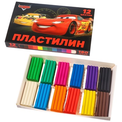 Пластилин 12 цветов, 180 г, Тачки