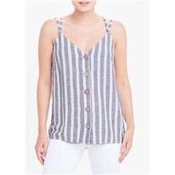 Stripe Strappy Linen Button Front Cami Top