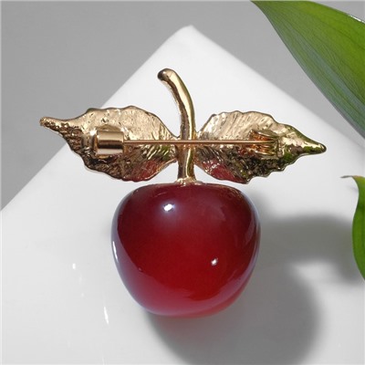 Брошь «Вишня» с листочками, красно-зелёная в золоте