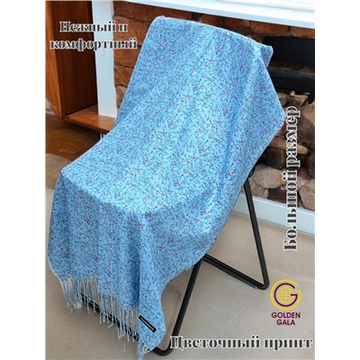 Палантин из хлопка и бамбука премиум Арт 2459/2 васильковый фон