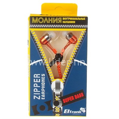 Наушники MP3/MP4 ELTRONIC (4460) ZIPPER кнопка ответа вызова; микрофон (оранжевые)