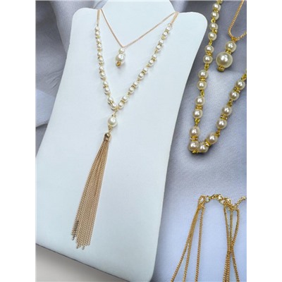 Подвеска на цепях с жемчугом длинная Арт П8 модель 1