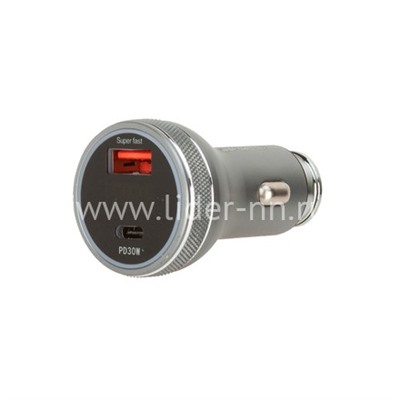 АЗУ FaizFull 2 USB выхода PD+QC3.0 55W серый/метал. корпус/дисплей (в коробке)