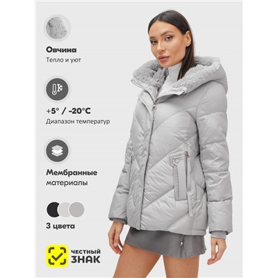 Куртка зимняя женская из овчина стильная и модная серого цвета 7348Sr