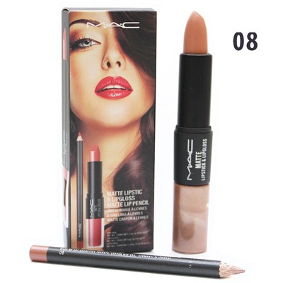 Помада - блеск - карандаш М.А.К Matte Lipstick & Lipgloss Matte Lip Pencil 3 in 1 № 8