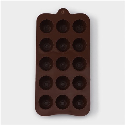 Форма для конфет и шоколада Доляна «Ассорти», силикон, 21.5×10.4×1.5 см, 15 ячеек, коричневая