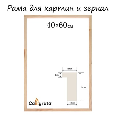 Рама для картин (зеркал) 40×60 см, профиль 18×36 мм, Liam, неокрашенное дерево (подходит для декорирования)