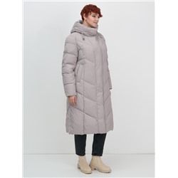 Пальто зимнее утепленное с капюшоном женское серого цвета 7628Sr