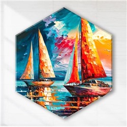 Картина по номерам с поталью "ПАРУСНИКИ НА ЗАКАТЕ" (гексагон 37х32, 28 цветов)