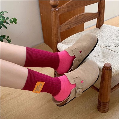 Cotton fuchsia retro trend knee socks for men and women, internet celebrity, mid-length