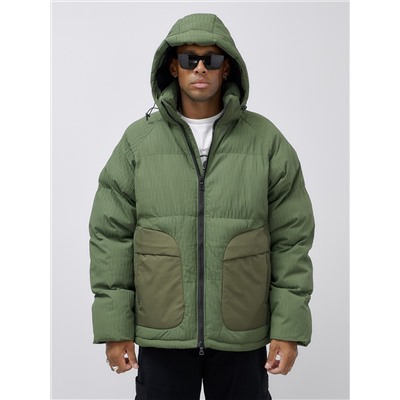 Куртка молодежная мужская зимняя с капюшоном цвета хаки 25307Kh